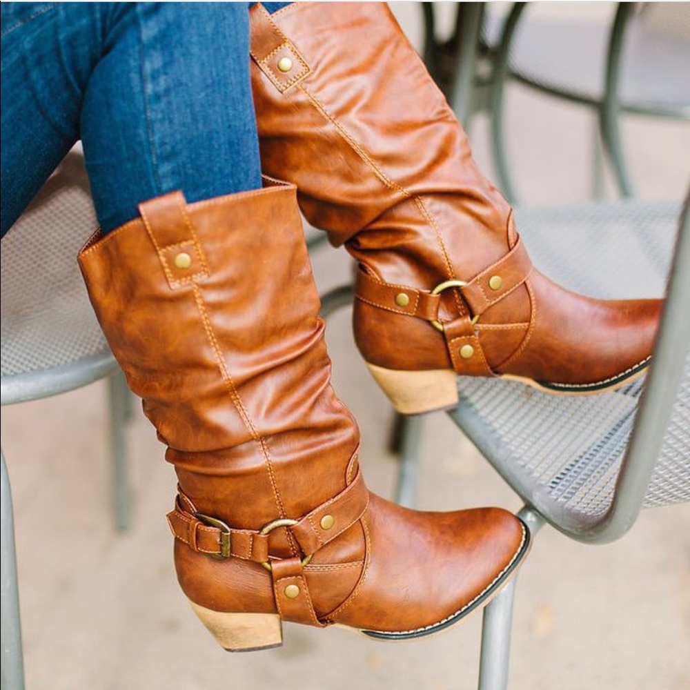 Cowboy/Cowgirl Western Slouchy Heeled Boots